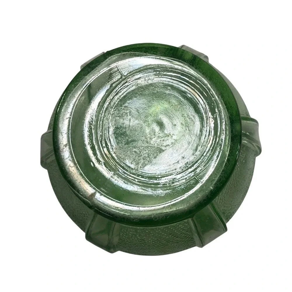 Vintage Green Ribbed Uranium Glass Vase Textured Stippled Art Deco Style Decor